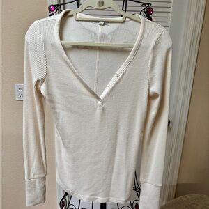 P.J. Salvage Ivory Ribbed Long Sleeve Pajama Top